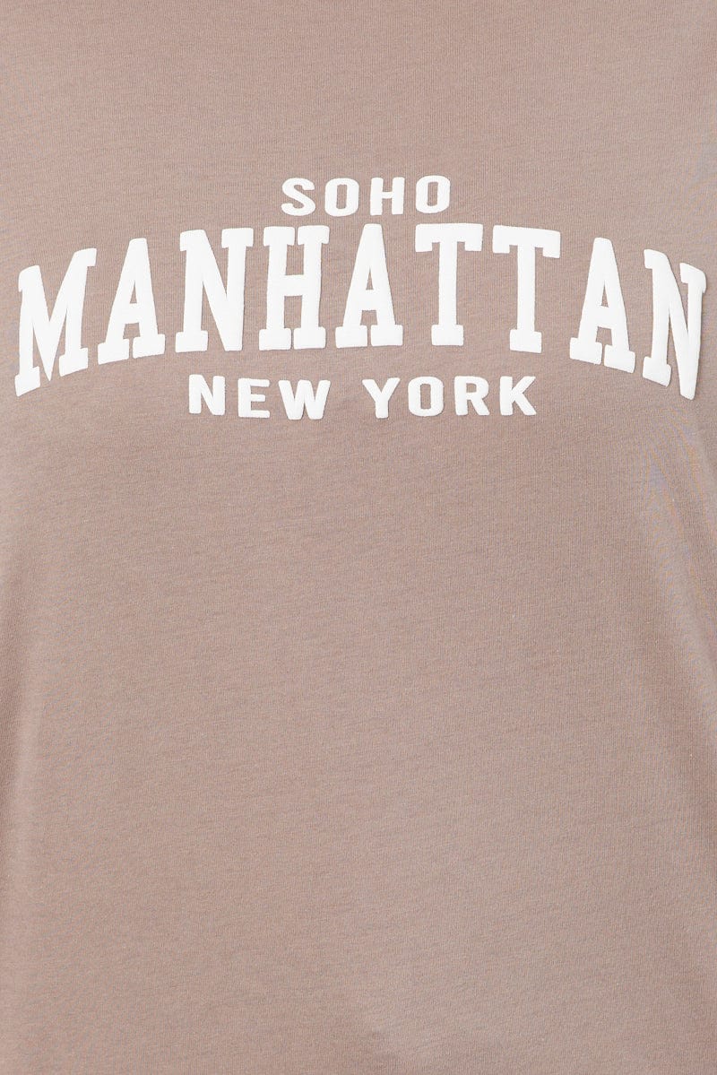 Brown Graphic T-shirt Short Sleeve Crew Neck