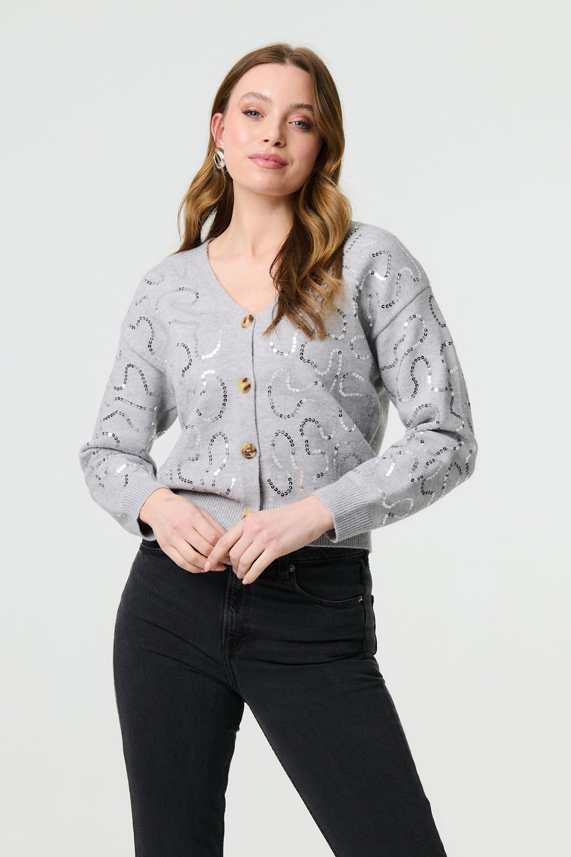 Sequin Embellished Cropped Cardigan