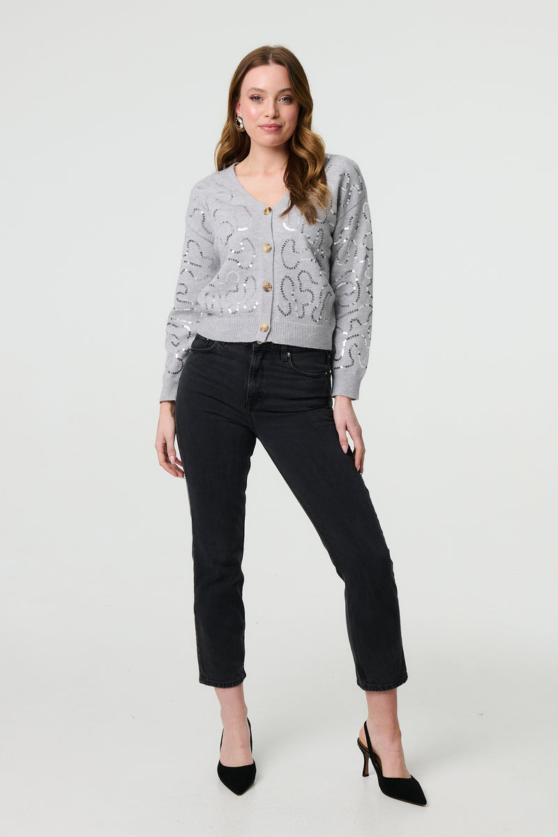 Sequin Embellished Cropped Cardigan
