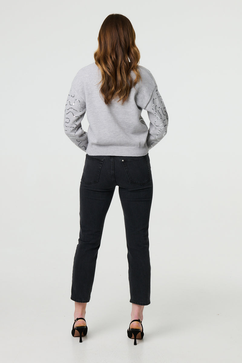 Sequin Embellished Cropped Cardigan