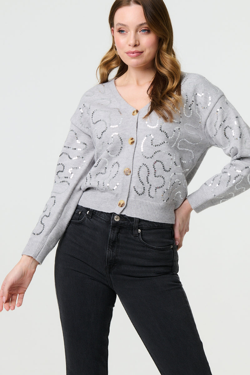 Sequin Embellished Cropped Cardigan