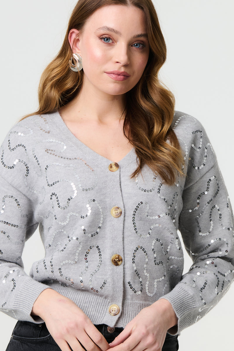 Sequin Embellished Cropped Cardigan