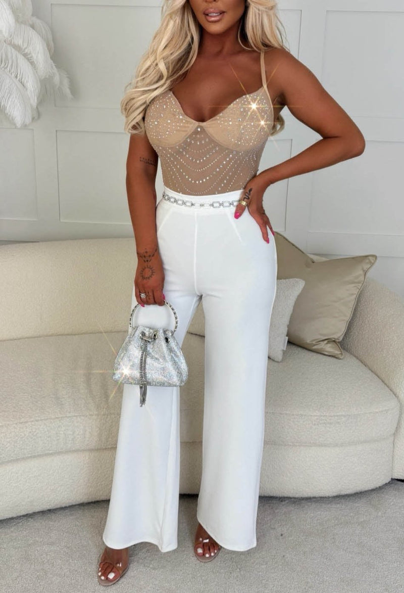 Take A Hint Nude Sheer Embellished Bodysuit