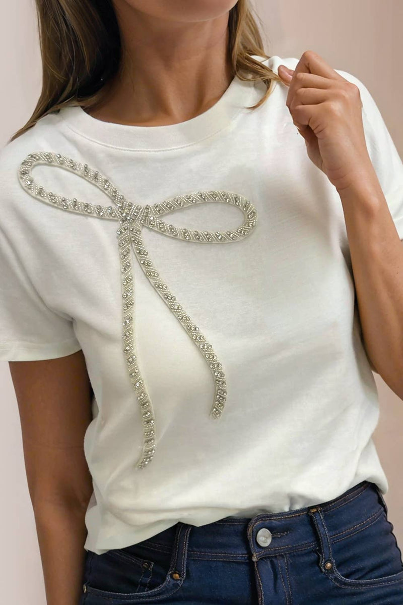 Rhinestone Bow Embellished Blouse