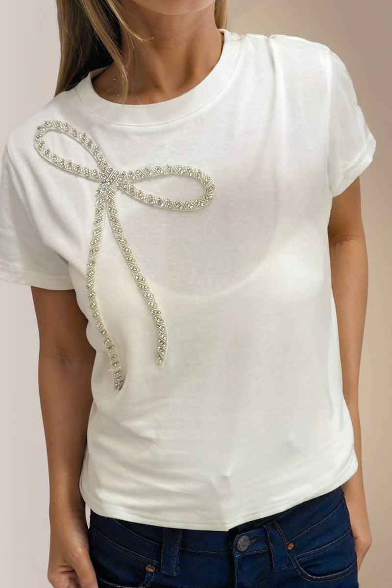 Rhinestone Bow Embellished Blouse