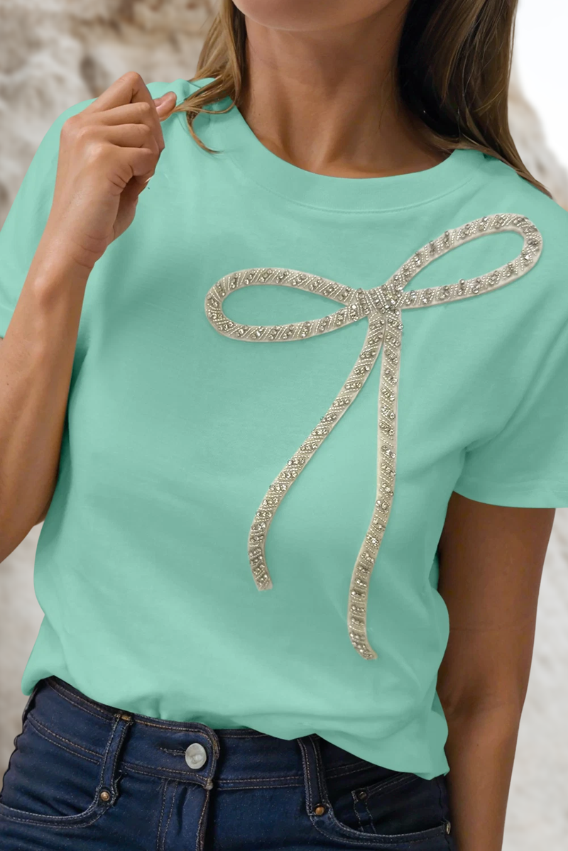 Rhinestone Bow Embellished Blouse