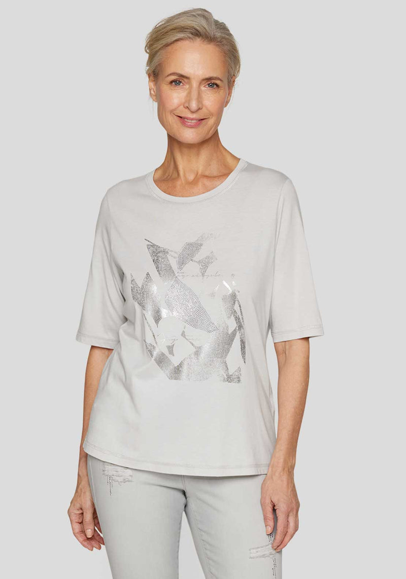 Rabe Embellished Metallic Graphic T-Shirt, Grey