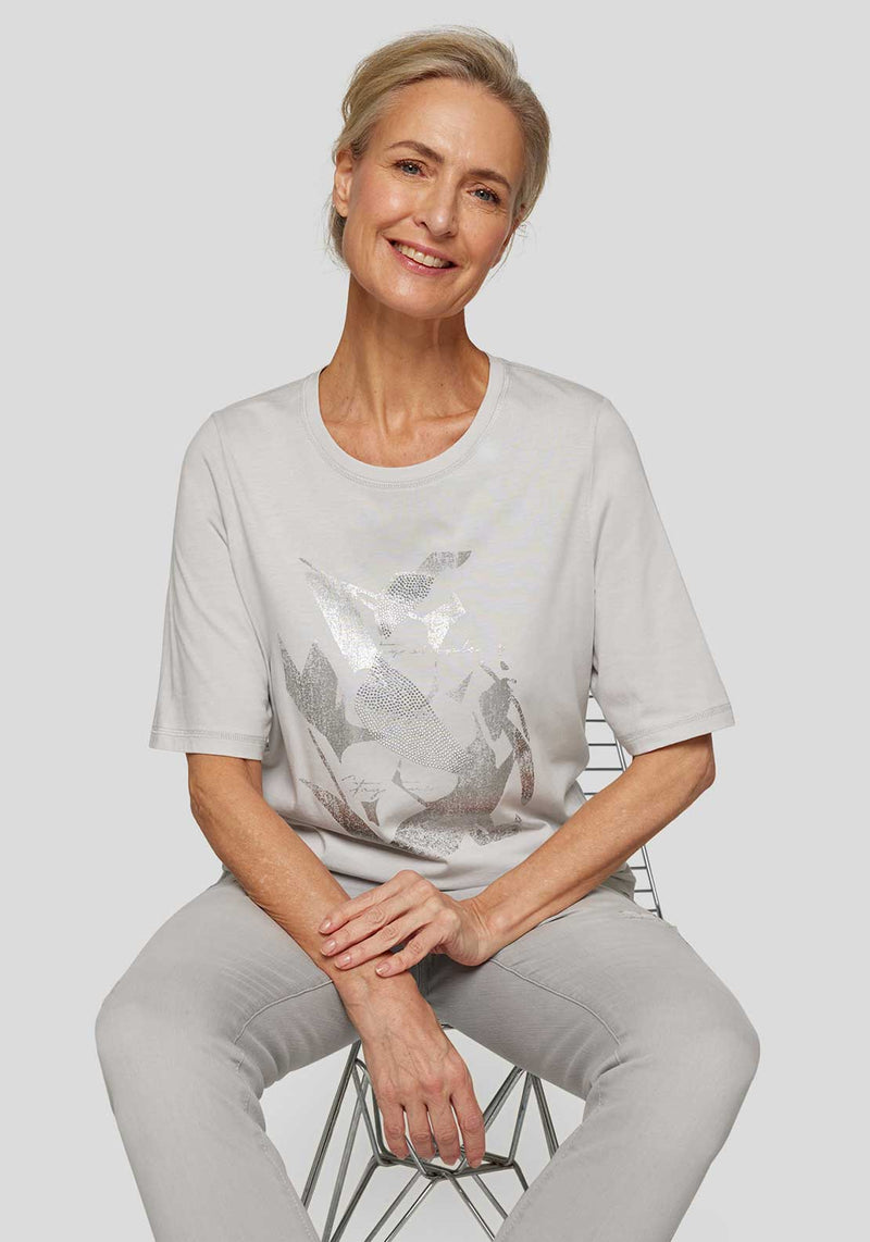 Rabe Embellished Metallic Graphic T-Shirt, Grey