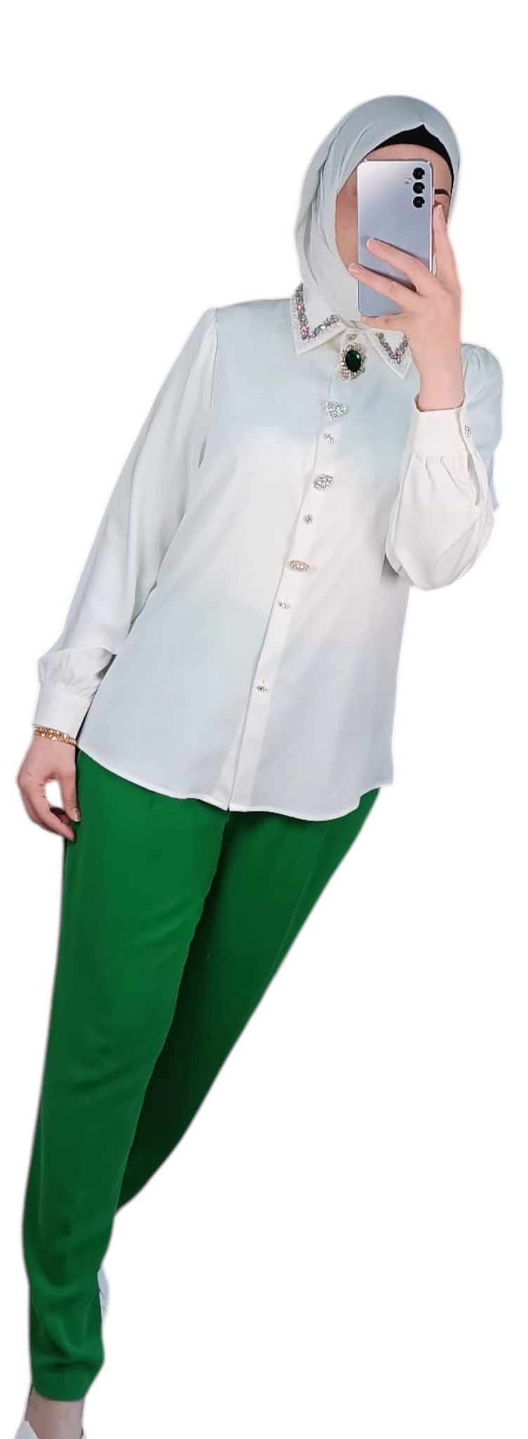 Ivory Shirt with Embellished Collar
