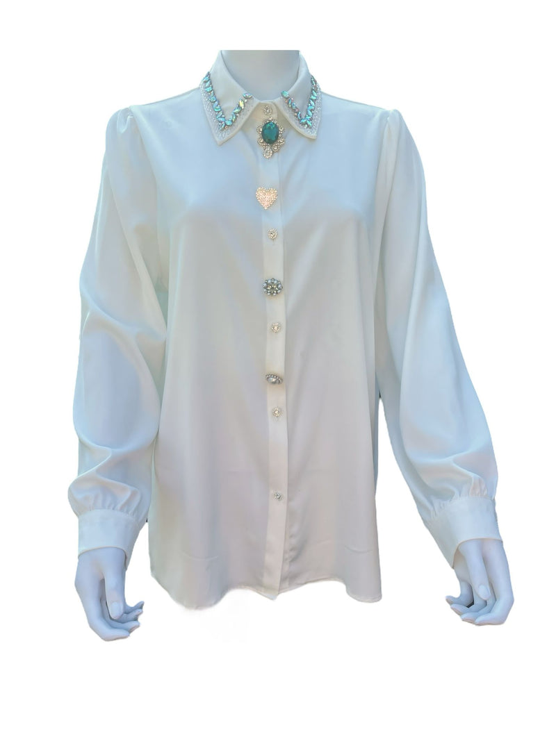 Ivory Shirt with Embellished Collar