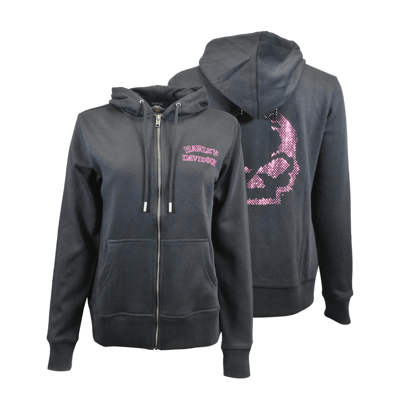 HD Branded Women's Hoodie Black Willie G Skull Embellish Full Zip (S02)
