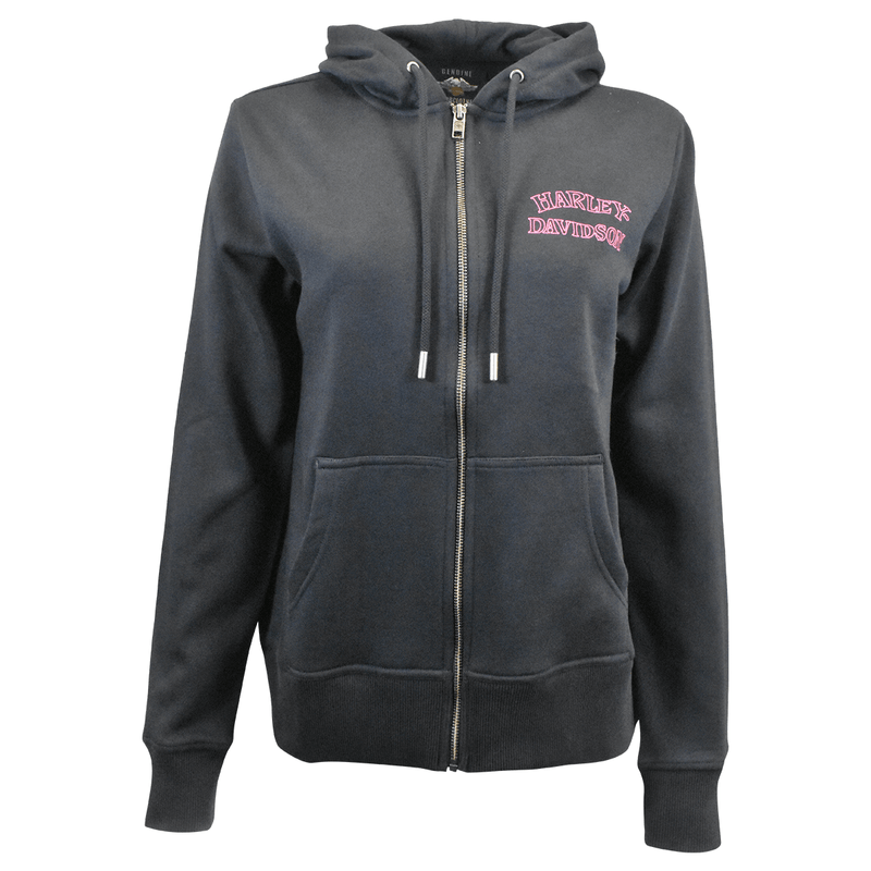HD Branded Women's Hoodie Black Willie G Skull Embellish Full Zip (S02)