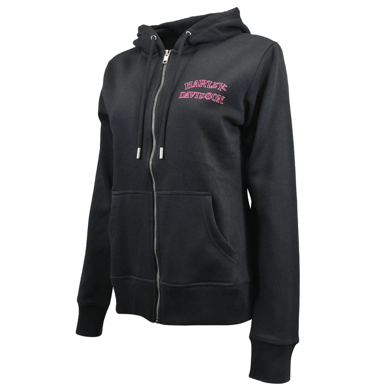 HD Branded Women's Hoodie Black Willie G Skull Embellish Full Zip (S02)