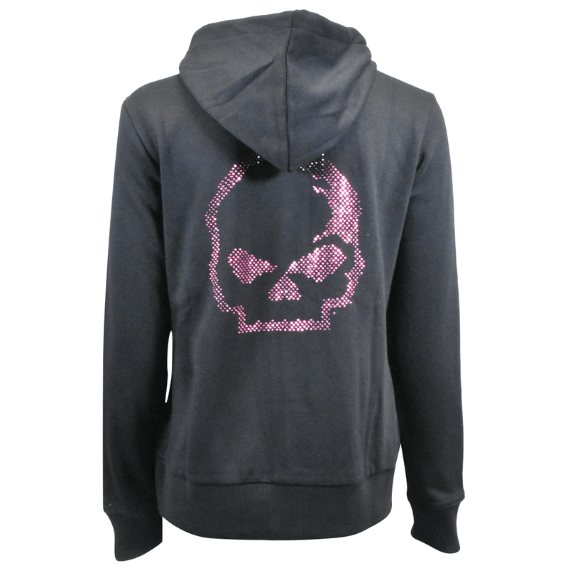 HD Branded Women's Hoodie Black Willie G Skull Embellish Full Zip (S02)