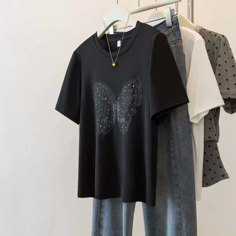 Plus Size Embellished Butterfly Tee