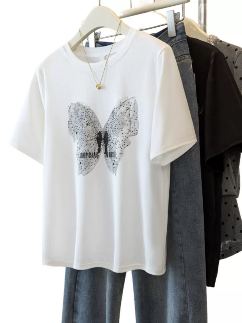 Plus Size Embellished Butterfly Tee