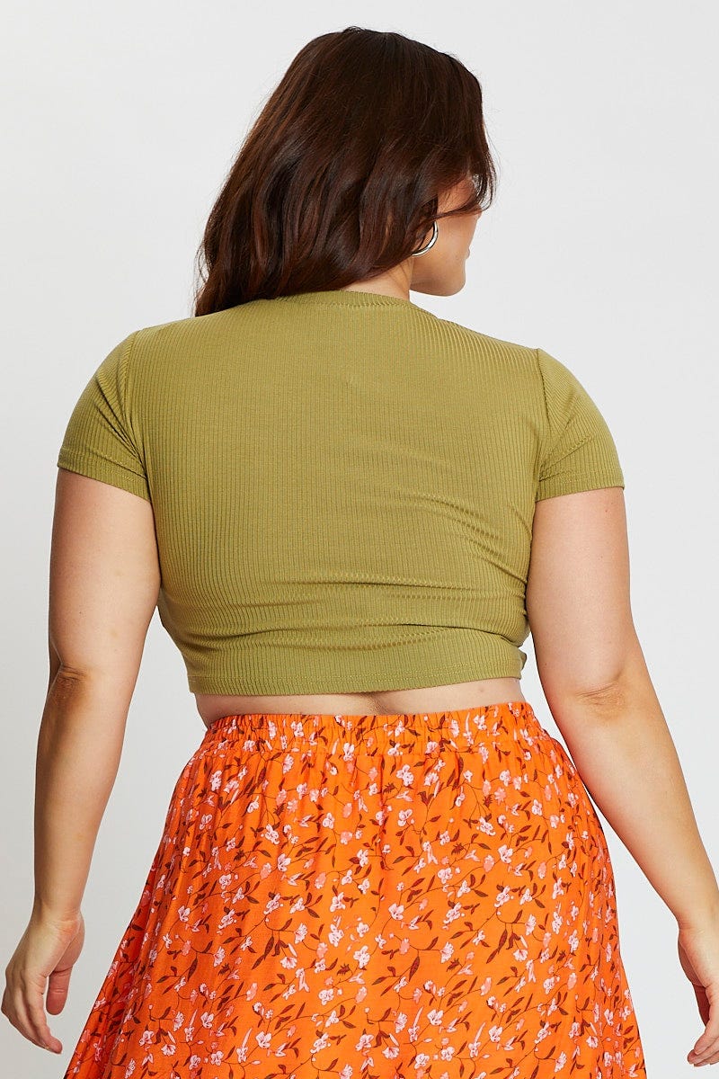 Green Short Sleeve Drawstring Jersey Top