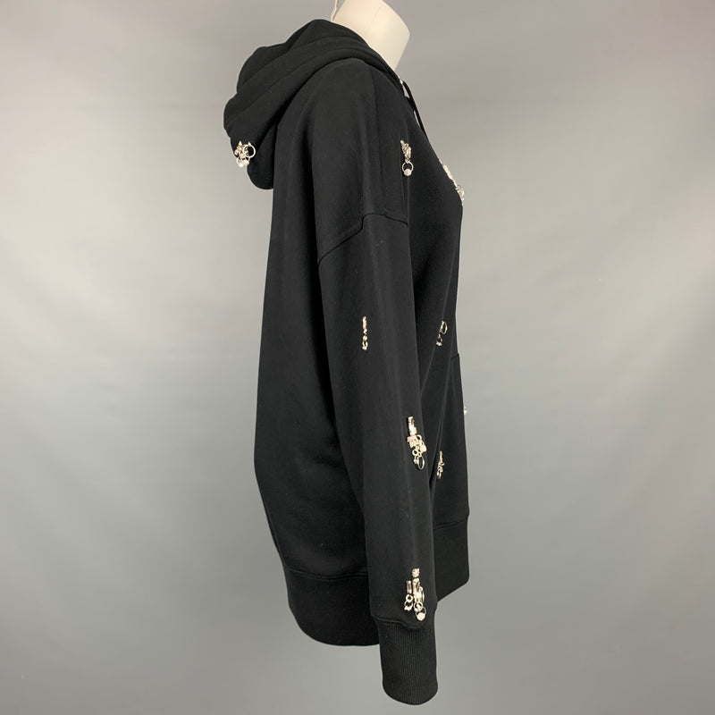 GIVENCHY SS 2021 Size XS Black Crystal Embellishment Cotton Oversized Hooded Pullover