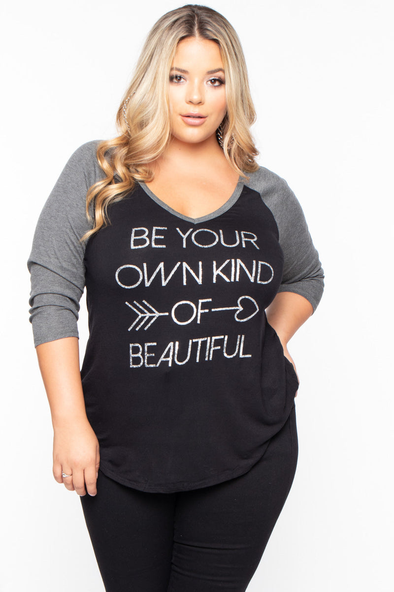 Plus Size Graphic Top - Charcoal