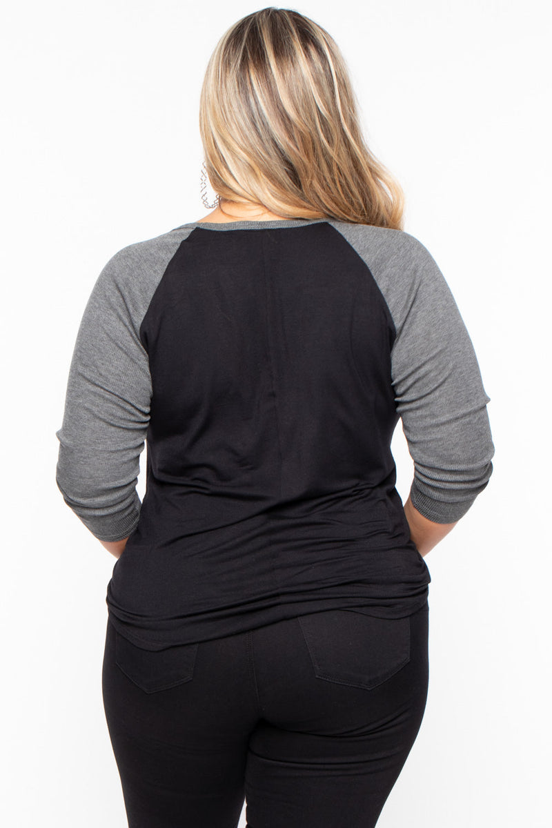 Plus Size Graphic Top - Charcoal