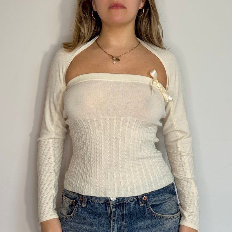 White knit bandeau top and bolero - Size S