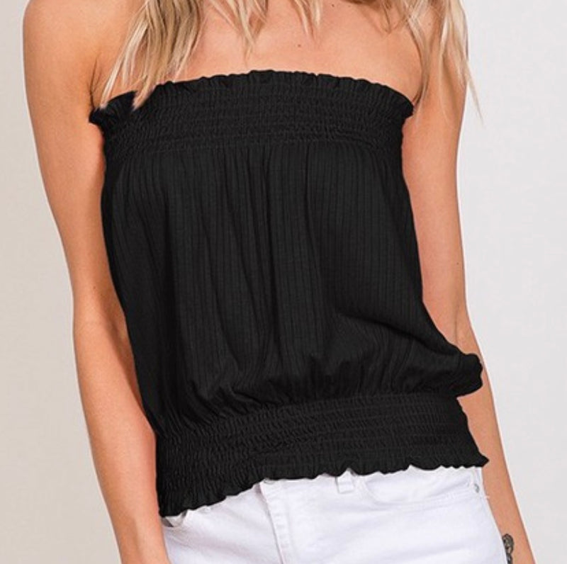 LOOSE FITTING BLACK TUBE BANDEAU TOP