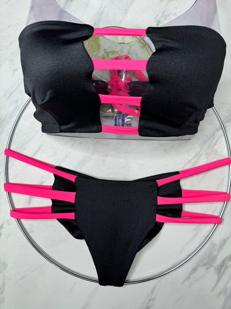 Black & Coral Bandeau Top