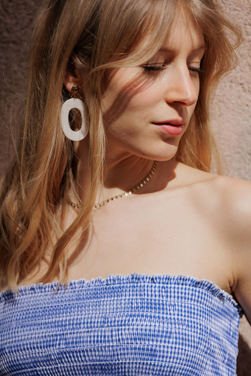 Haut bandeau smocké - Vichy bleu marine
