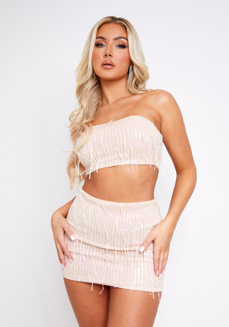 Athena Gold Tassel Sequin Bandeau Top