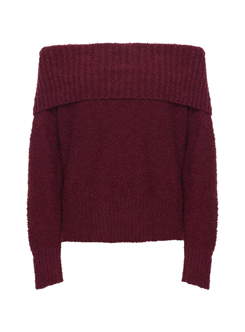 Parkley Boucle Off The Shoulder Sweater Burgundy