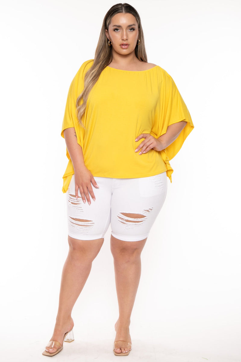 Plus Size Tori  Off The Shoulder Top - Yellow