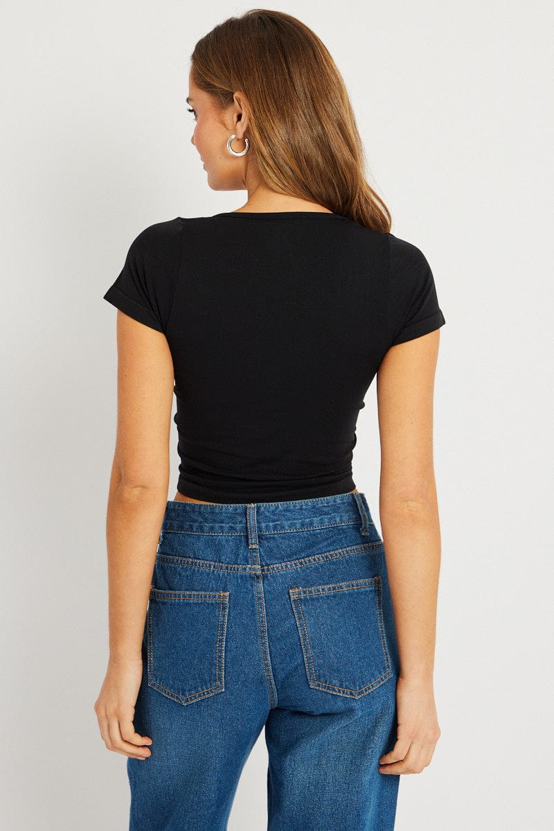Black T shirt Short Sleeve V Neck Seamless