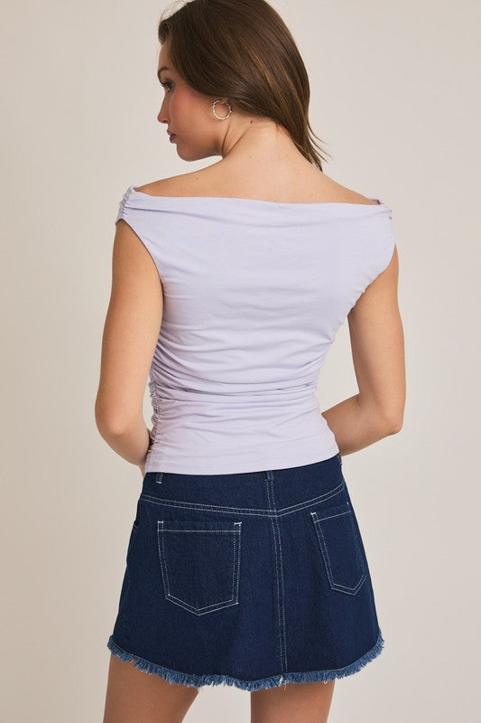 Off The Shoulder Ruched Top - Lavender