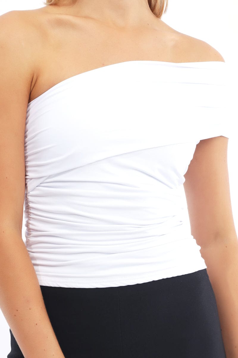 White Asymmetrical Off Shoulder Top