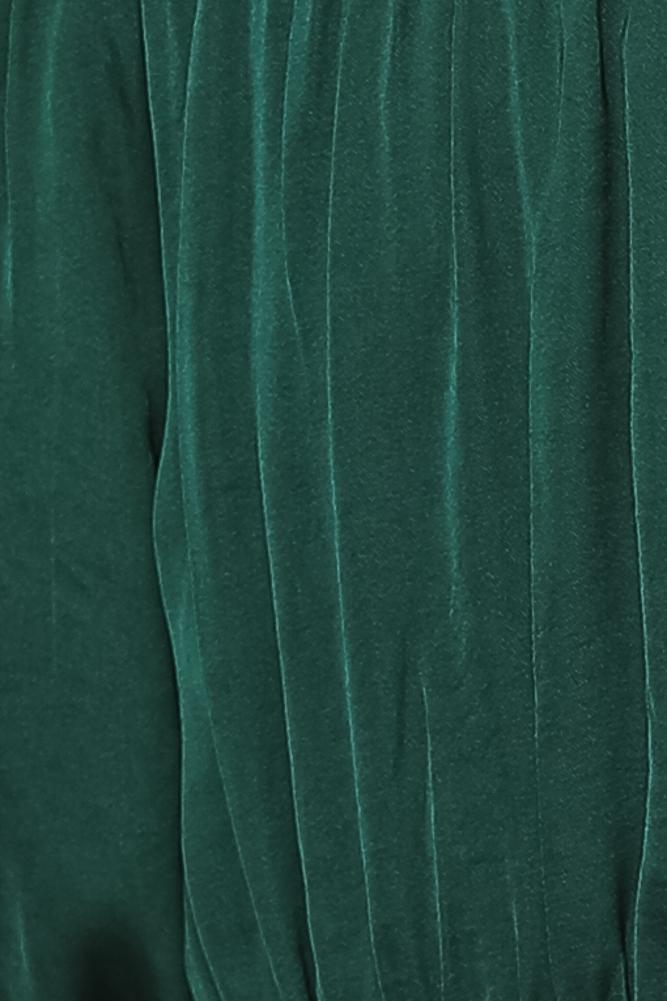Elegant Off Shoulder Forest Green Satin Tie-Up Ruffle Crop Top with Bell Sleeve