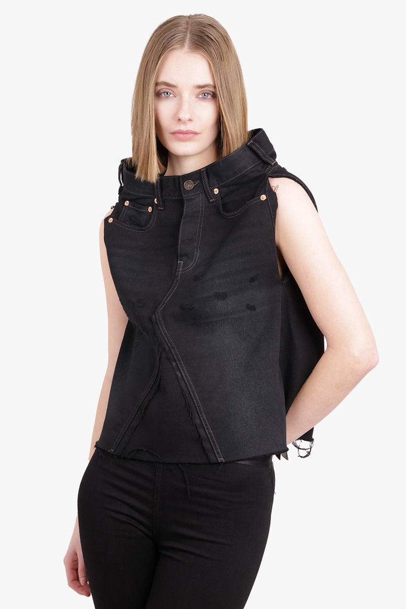 Denim Off The Shoulder Top | Black