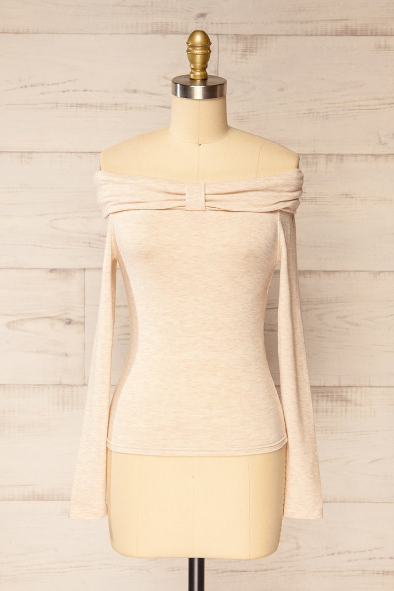 Haeju Beige | Off-Shoulder Top w/ Bow