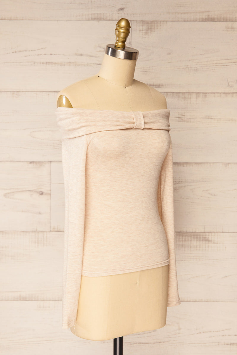 Haeju Beige | Off-Shoulder Top w/ Bow