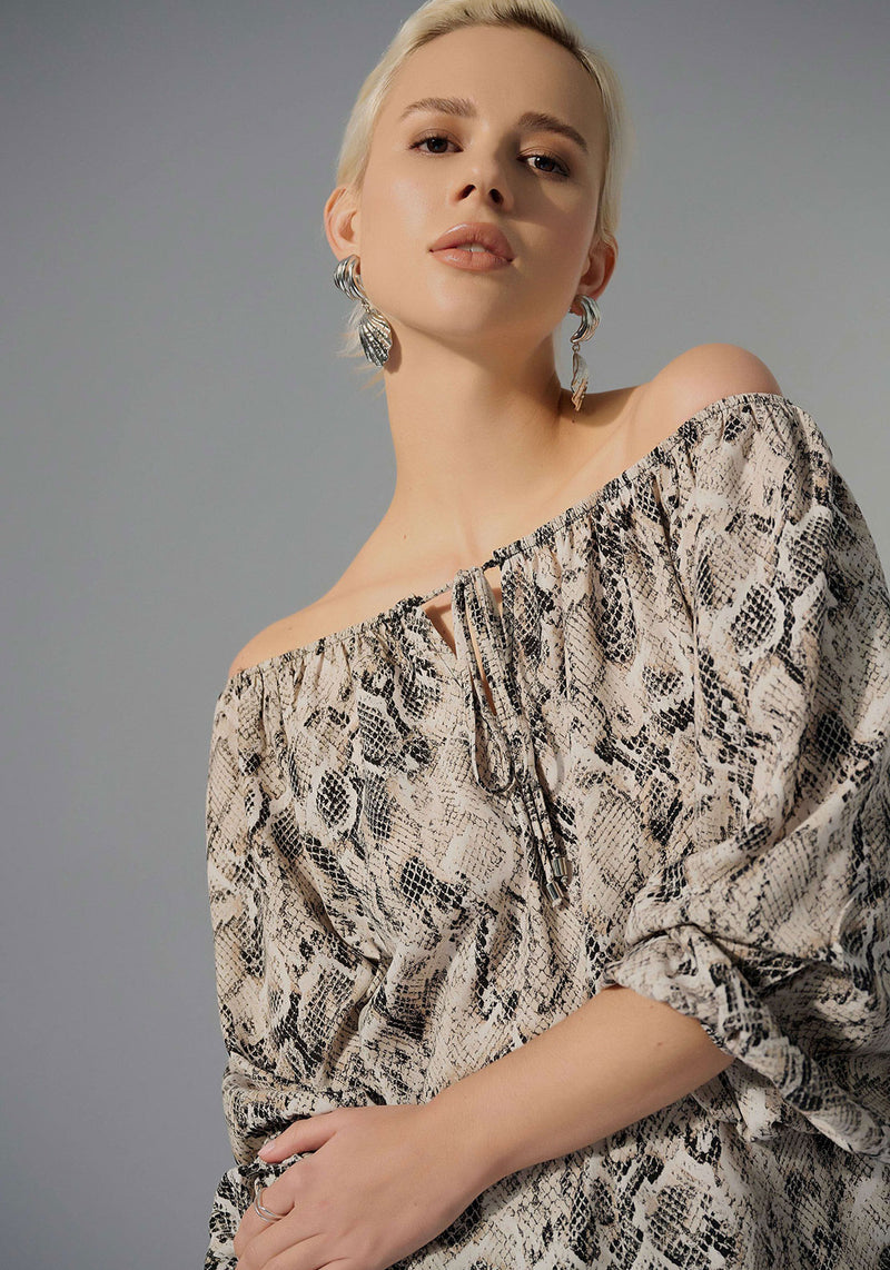 Joseph Ribkoff Python Off Shoulder Top, Beige