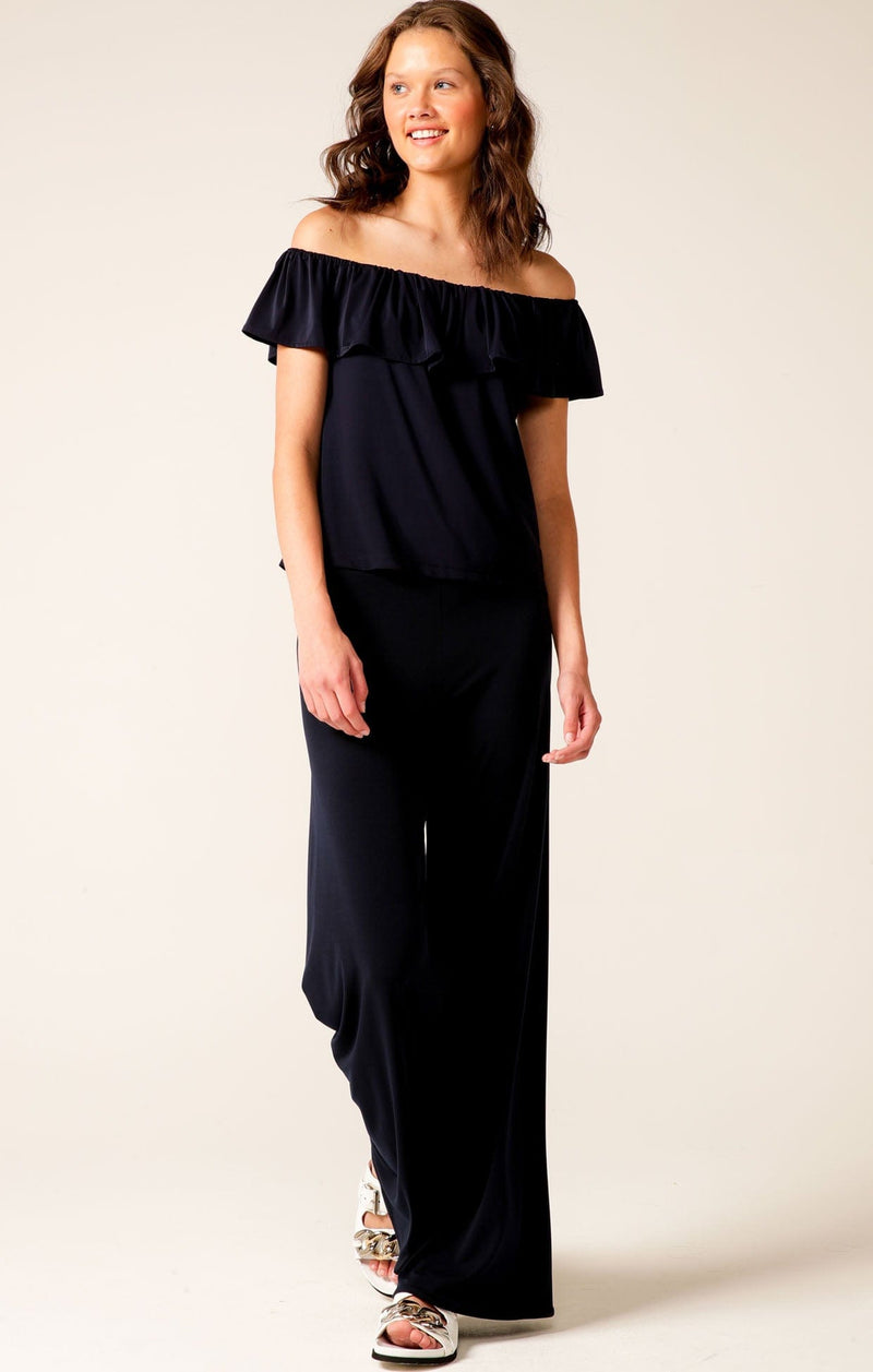 OFF SHOULDER FRILL TOP IN NAVY