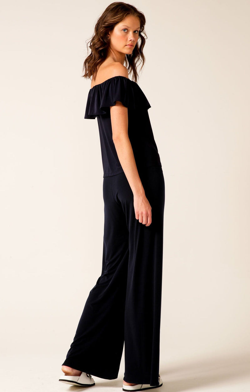 OFF SHOULDER FRILL TOP IN NAVY