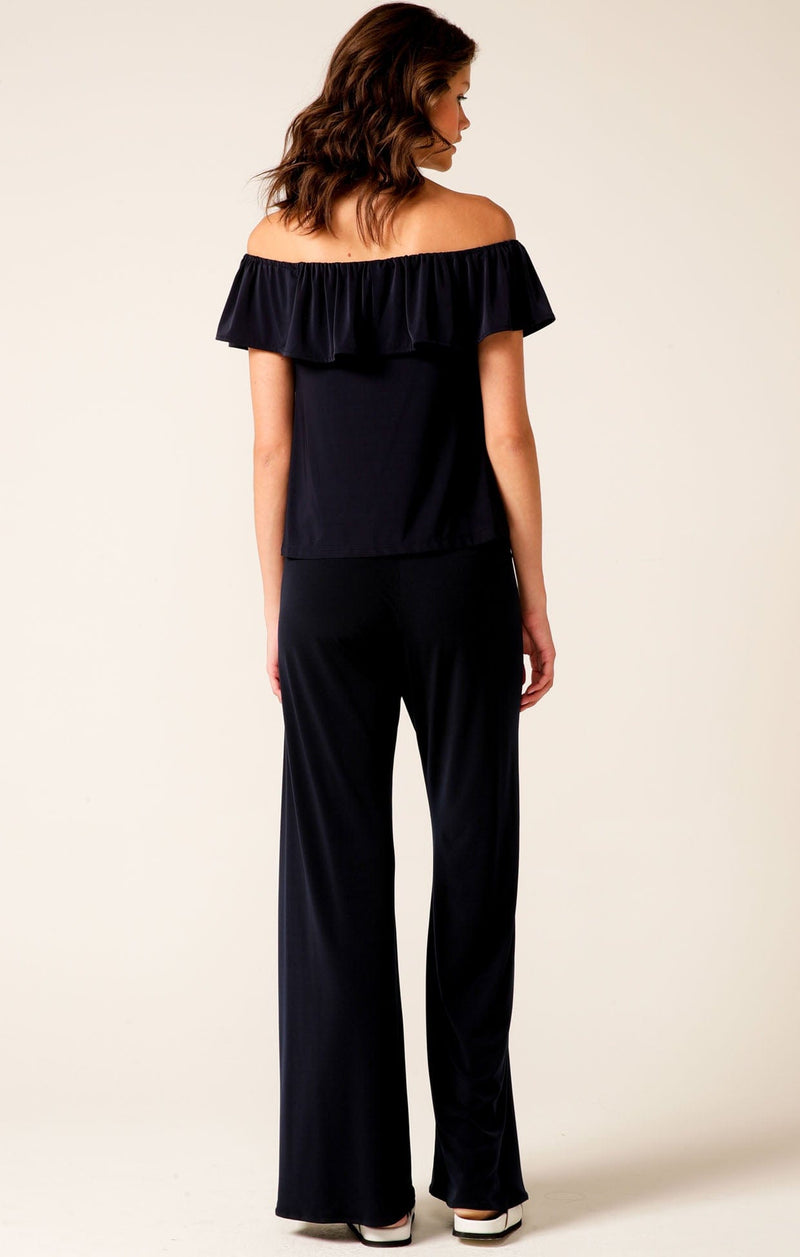 OFF SHOULDER FRILL TOP IN NAVY