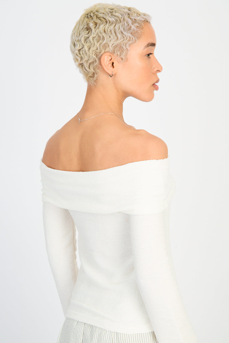 Ivory off shoulder button front top