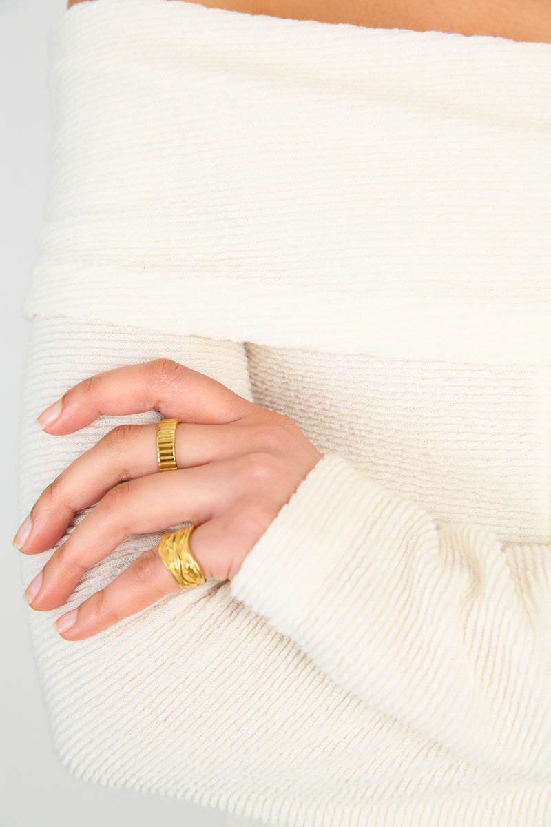 Ivory off shoulder button front top