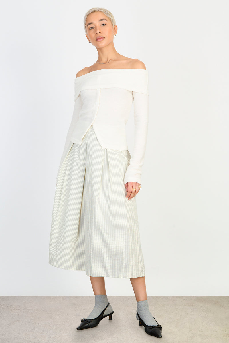 Ivory off shoulder button front top