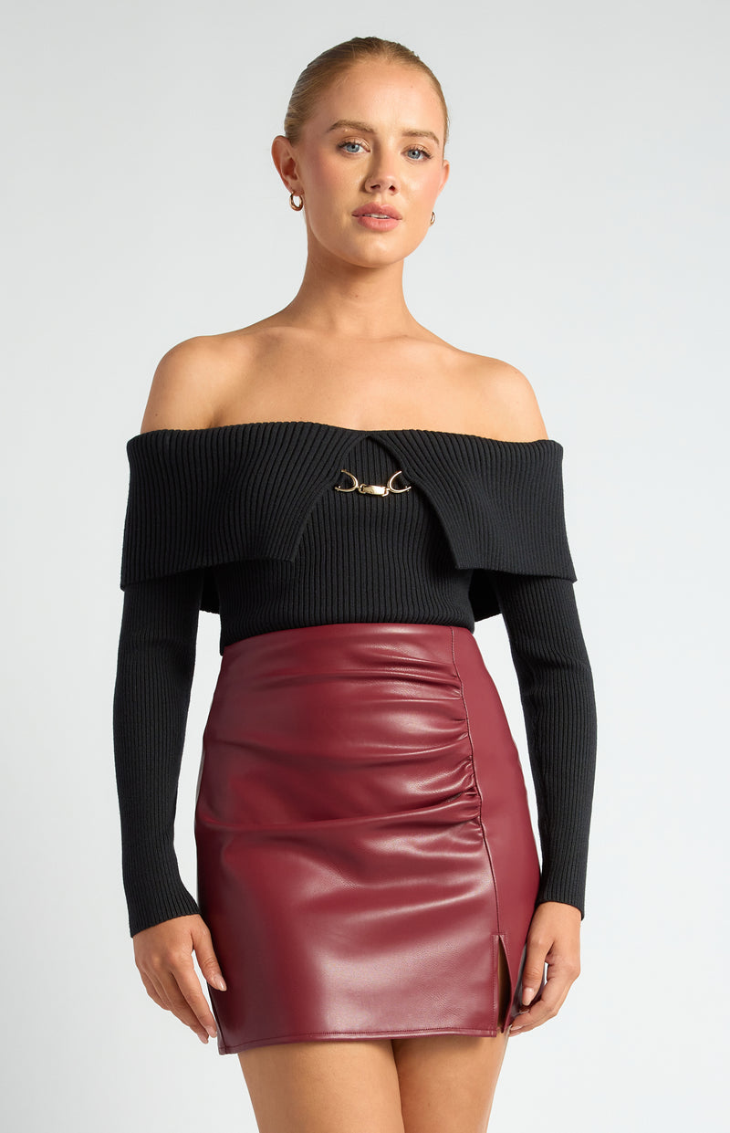 Zelina Off Shoulder Knit Top - Black