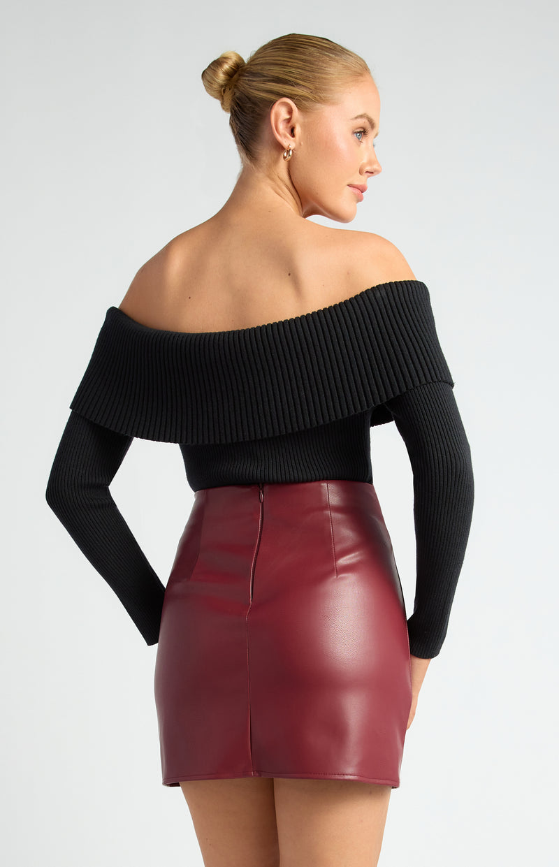 Zelina Off Shoulder Knit Top - Black