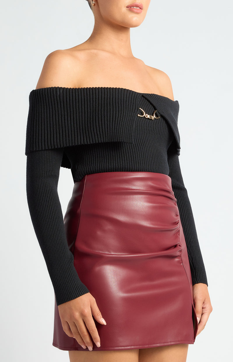 Zelina Off Shoulder Knit Top - Black