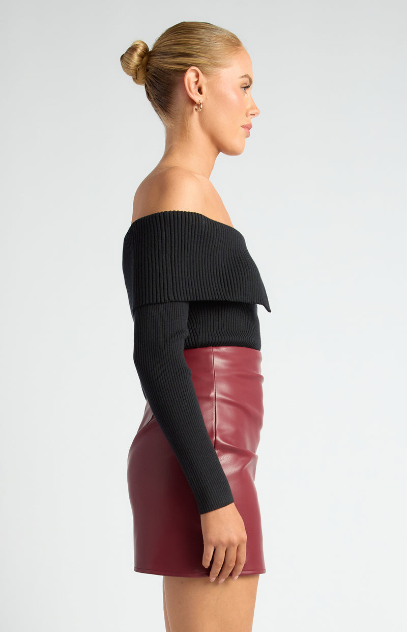 Zelina Off Shoulder Knit Top - Black