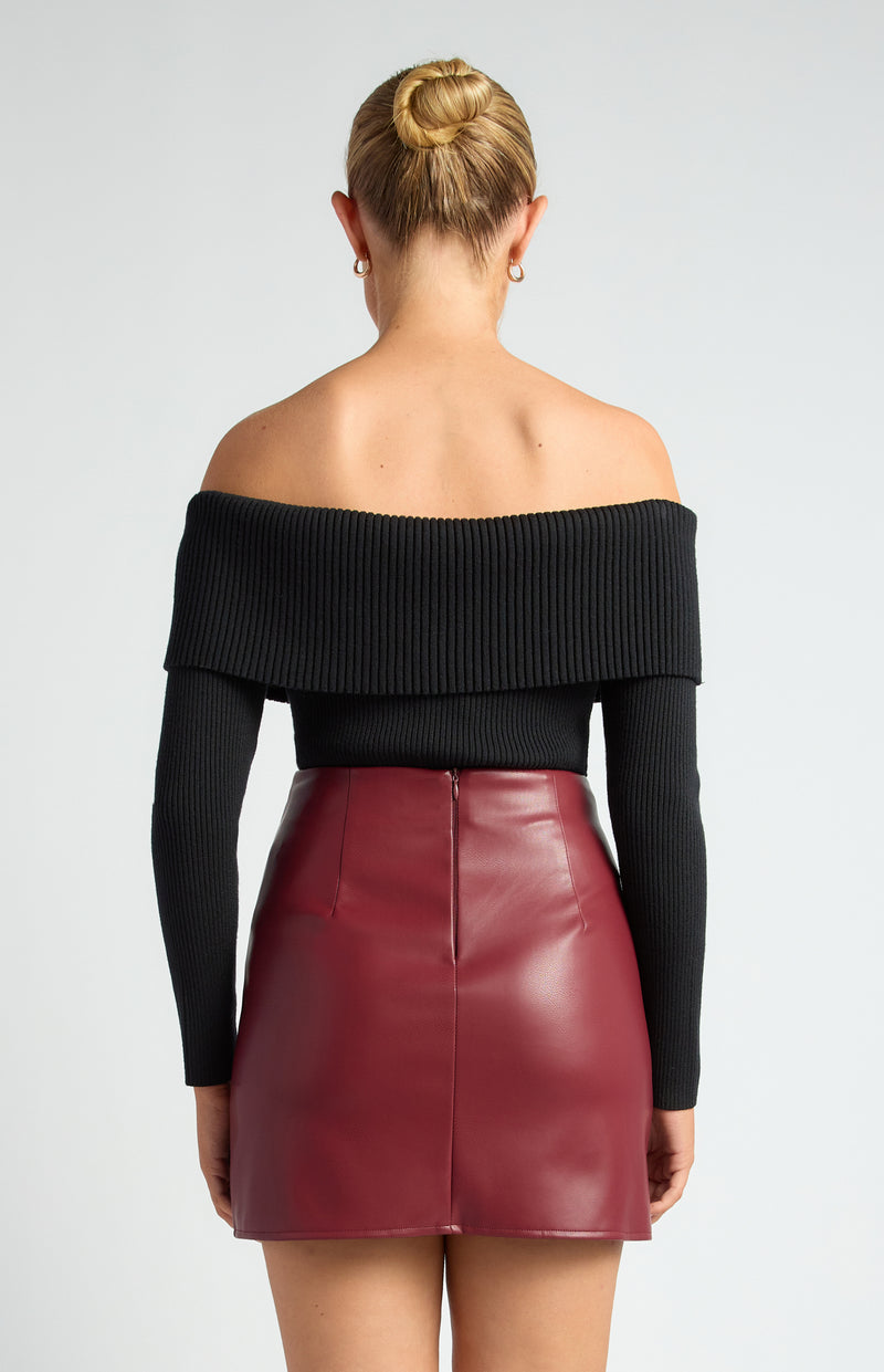 Zelina Off Shoulder Knit Top - Black